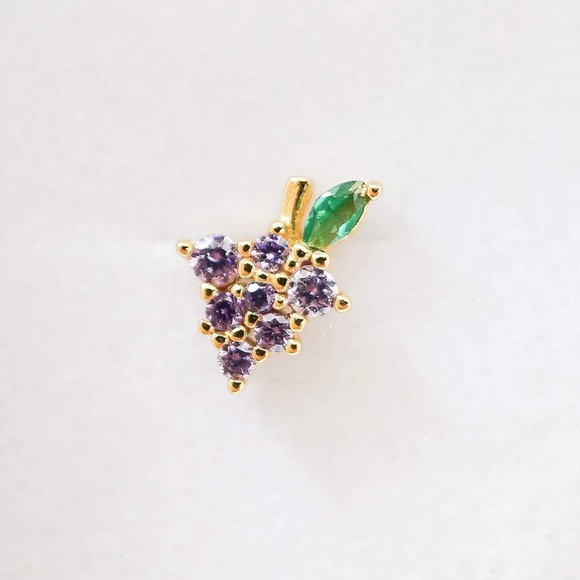Fruit Stud Grapes Earrings 18K Gold Purple Grapes Summer Gold Jewelry 🍇 - Picture 6 of 7